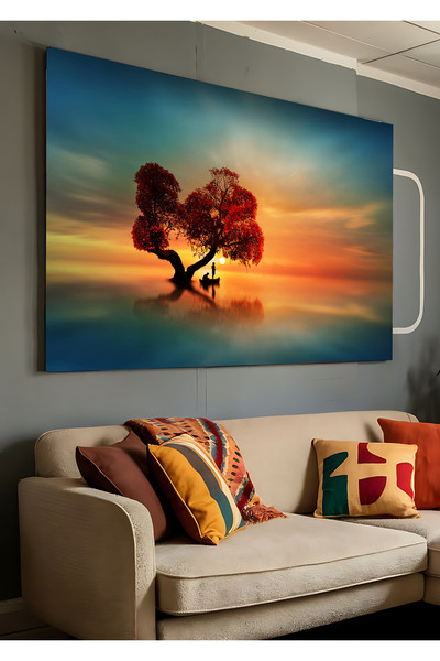 AR AJANS KANVAS TABLO Tăcerea la apus de soare sub copacul roșu PICTURA decor...