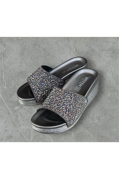 Witta Black Stone Silver Filled Women's Heel Slippers