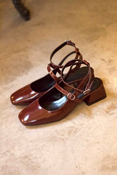 Minaj Store Mary Jane Claret Red Patent Leather High Heeled Women's Heeled Shoes