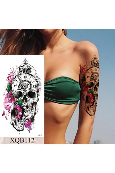 Tattoo Gerçekci Kurukafa Papatya Saat Renkli Çiçek geçici dövme tattoo