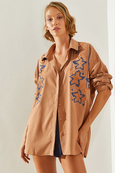 Bianco Lucci Γυναικείο πουκάμισο Oversize με κεντημένα σχέδια - 5928 60251479