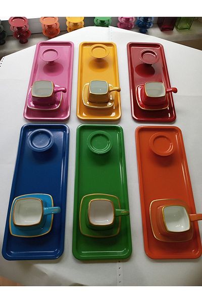 AZRAM HOUSE Dual product 6 pieces rectangular color presentation tray and 6 pieces colorful lotus