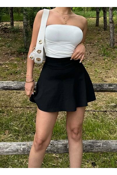AB LOOKS Mini pantaloni scurți sport negri cu talie înaltă - plisați și elastici, strâmți în interior, fustă de tenis fără prezentare