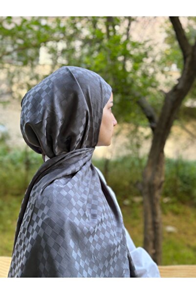shalby Hijab Silky Cotton Jacquard Small Checker Pattern Shawl Anthracite