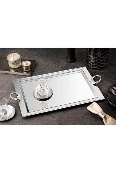 Tiamo Hatır Paslanmaz Çelik 18/10 Büyük Çay Tepsisi 31 Cm - 48,5 Cm