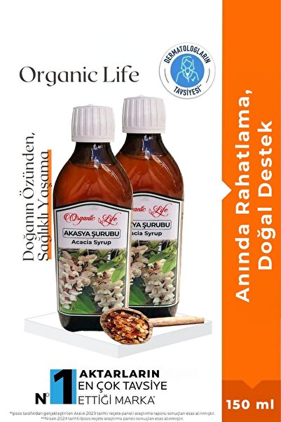 organic life 2 Adet Acacia Akasya Gamı Şurubu 150 ml Acacia Syrup Bitki Özleri Ile