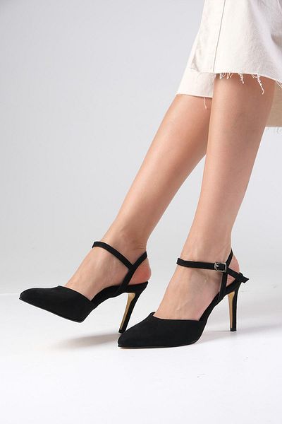 Mio Gusto Pantofi cu toc de damă Lucia, culoare neagră, din piele întoarsă, cu Curea la glezna, catarama laterala