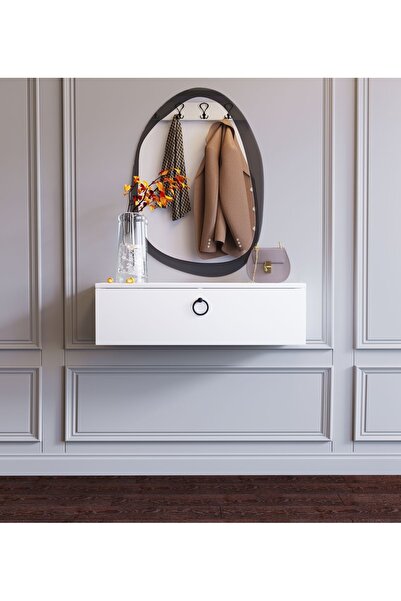 Genel Markalar Duvara Monte Çok Amaçlı Beyaz MDF Dresuar-Giriş Masası, Makyaj...