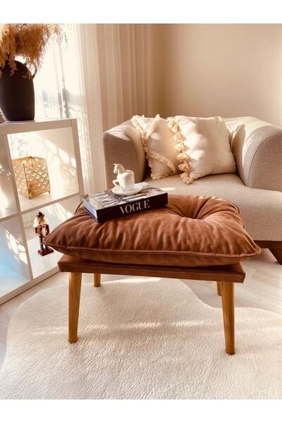 PUFANNA Gürgen Retro Ayak Handmade Özel Tasarım Kahve Lüx Suni Deri Kaplama B...