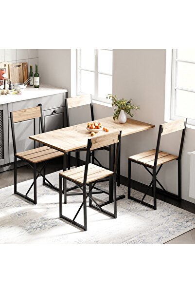 eportatif Katlanır 4 Kişilik Mutfak Masa Sandalye Takımı Çam 1415