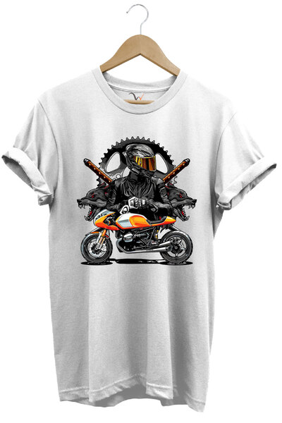 WİDİ Tricou alb pentru motociclete Katana Motor Wolf And Biker Imprimat Regul...