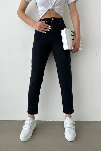 DRC trend Phoebe magas derekú fekete Mom Jeans - Boyfriend Cut