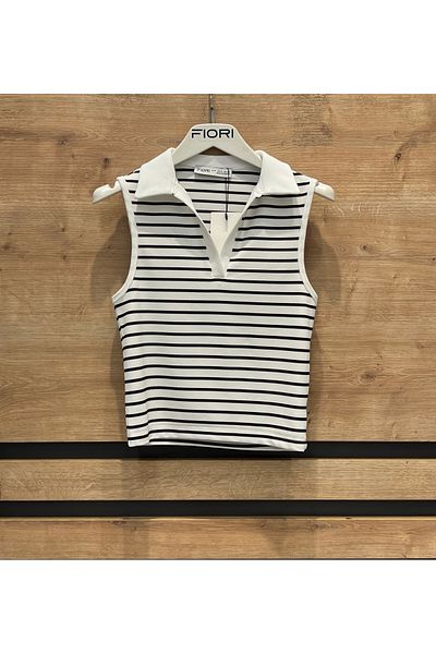 Fiori Striped Polo Neck Blouse