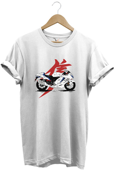 WİDİ تي شيرت أبيض أنيق من القطن بنسبة 100% مطبوع عليه محركات سباق الدراجات ال...