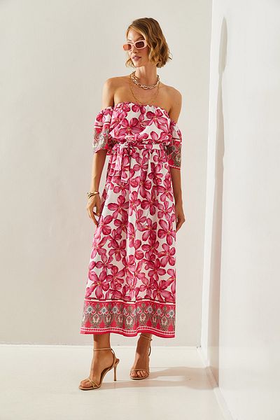 Bianco Lucci Rochie midi de damă cu imprimeu floral - Detaliu curea, Model 22252 60251628