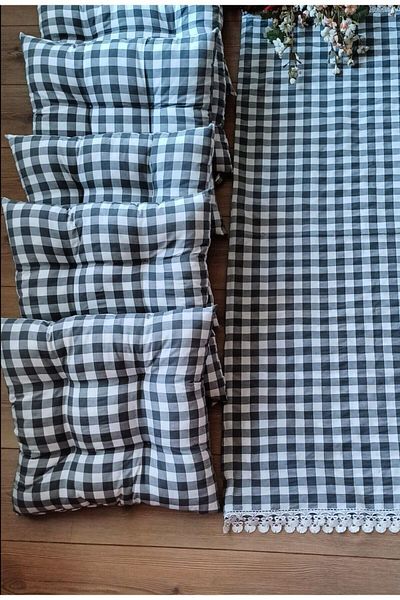 Marin Tasarım Evi Gray Picnic Cloth Set - 6 Pieces 40x40 Cushion 170x170 Table Cloth