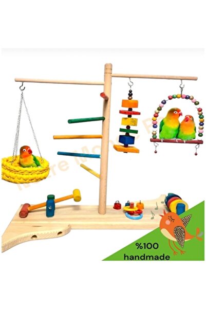 NOTREMONDEPET Büyük Ahşap Papağan Sultan Muhabbet Tünek Salıncak Stres Oyunca...