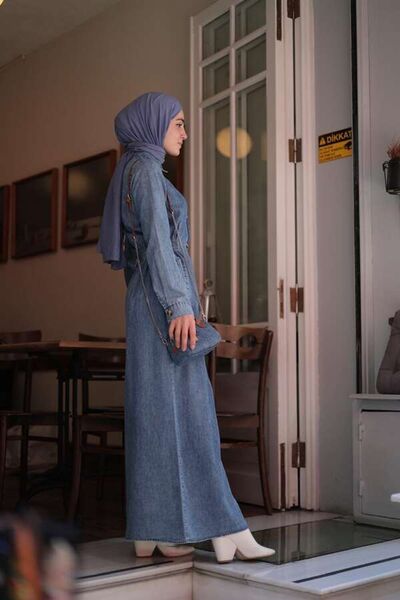 ESRA KEKÜLLÜOĞLU Kadın Beli Lastikli Denim Trençelbise-Açık Mavi