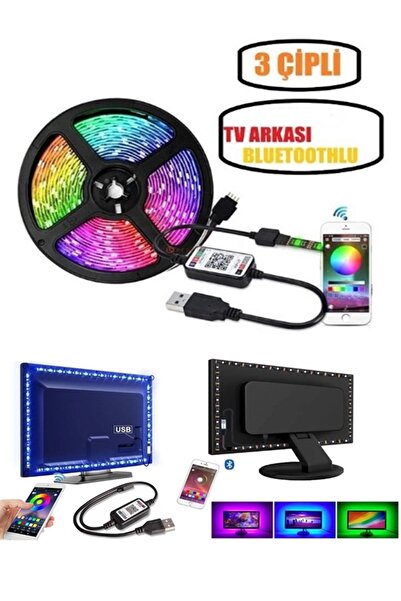 newnet Bluetoothlu USB Şerit LED PC TV Arkası Kumandalı Rgb Aydınlatma 3 Metr...
