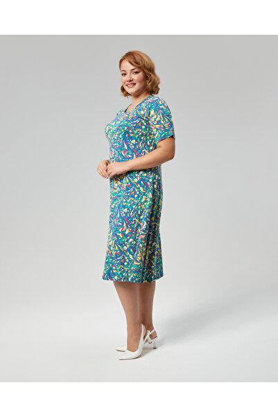 SENTEX dámské šaty s krátkým rukávem a širokým potiskem smíšených barev