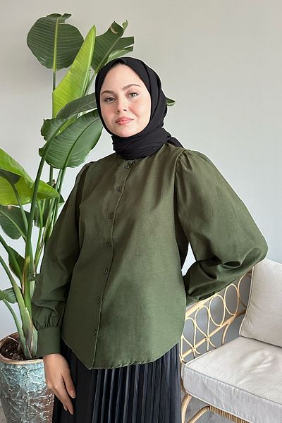 InStyle Cămașă lejeră kaki cu mânecă cu balon