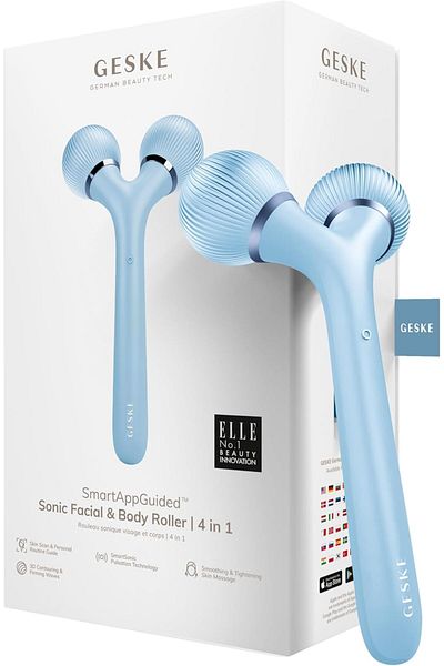 Geske Sonic Facial & Body Roller | 4 in 1 | Facial & Body dermaroller| derma stimulator lAquamarine