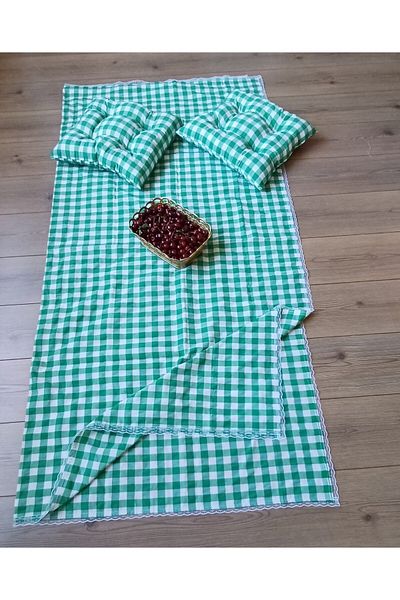 Marin Tasarım Evi GREEN Picnic Cloth Set - 2 Pieces 40x40 and 170x150 Table Cloth