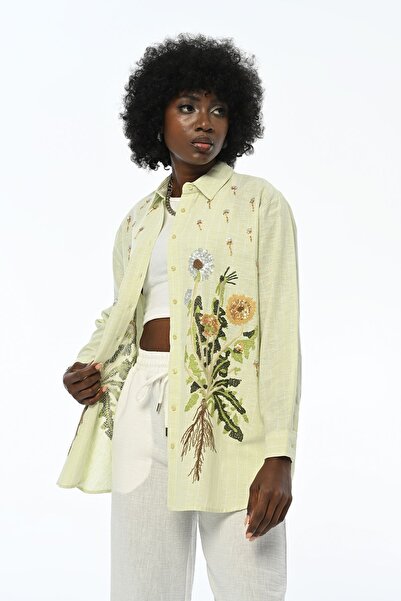 Orfeo Negro قميص نسائي مخطط كبير الحجم ومطرز