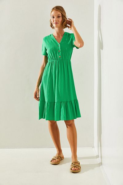 Bianco Lucci V-Ausschnitt Musselin Basic Kleid - Kurzarm 2282 60251464