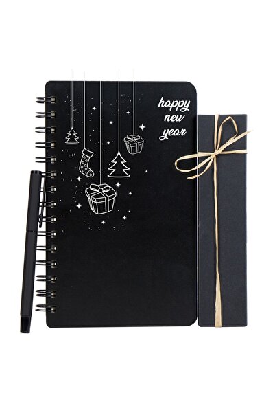 Kitaplı Hediye Yeni Yıla Özel Mutlu Yıllar Tasarımlı Isme Özel Ahşap Kapaklı Defter Kalem Seti
