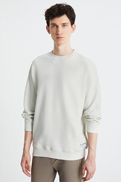 GRIMELANGE Ανδρικό φούτερ LUDİM Oversize Fit 3 Thread Raster με στρογγυλή λαιμόκοψη γκρι