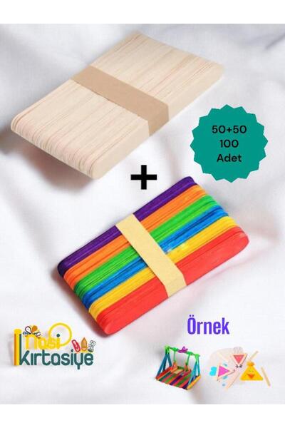 Puti NASİP KIRTASİYE 100(50+50) Adet Büyük Geniş Renkli ve Renksiz Dil Çubuğu...