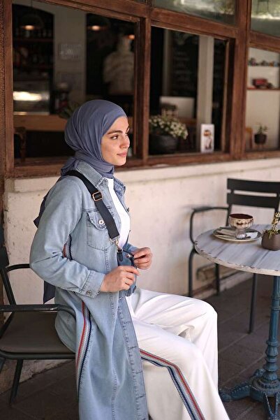 ESRA KEKÜLLÜOĞLU Kadın Denim Düğmeli Trenç Elbise-Mavi