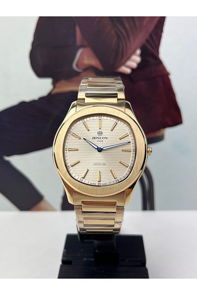 Hislon GOLD MEN'S WRISTWATCH - SLIM CASE, WATERPROOF, 2 YEARS WARRANTY
