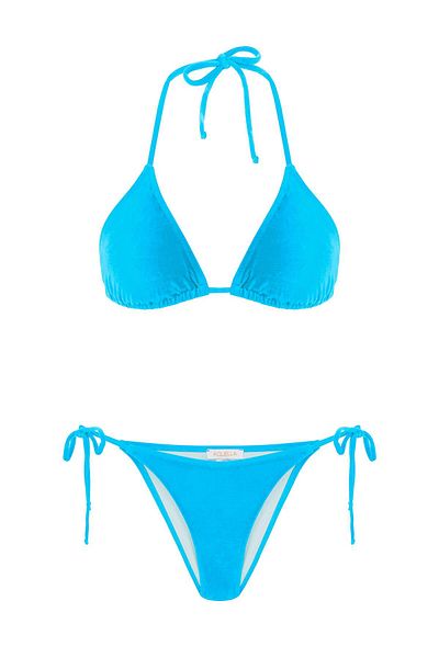 AQUELLA Velvet Textured Blue Triangle Bikini Set