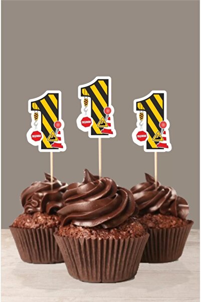 neşeli günlerim زينة كب كيك بعمر سنة واحدة - تصميم آلة العمل، عبوة من 10 قطع