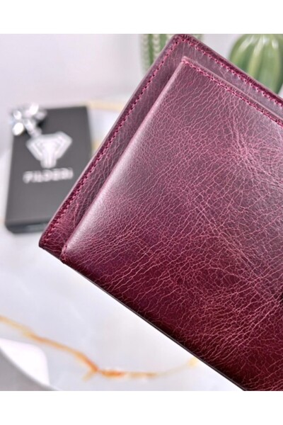 Fil Deri Genuine Leather Women's Wallet with Handle and Phone Compartment Long Claret Red Color 2040