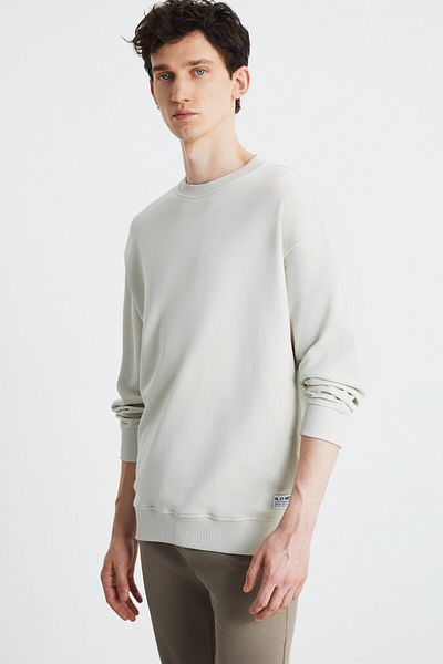 GRIMELANGE Ανδρικό φούτερ LUDİM Oversize Fit 3 Thread Raster με στρογγυλή λαιμόκοψη γκρι