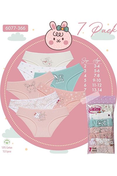 Cicito Chiloți bikini de bază din bumbac pentru fete, pachet de 7 6077