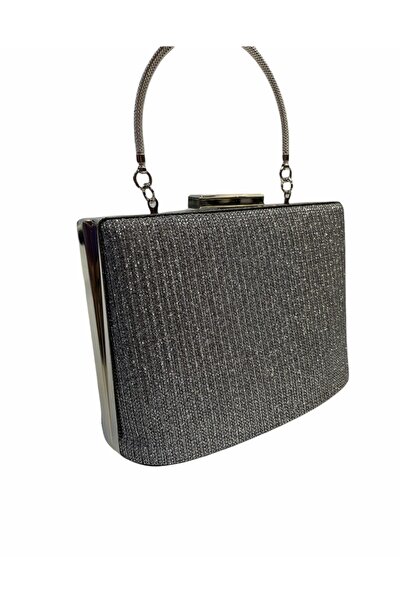 Busrabags حقيبة سهرة نسائية ليلية مدخنة بلاتينية لامعة