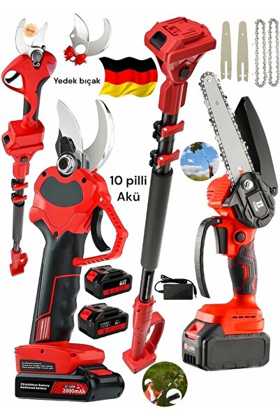Germany Steel 865VF ŞARJLI TELESKOPİK UYUMLU 10 PİLLİ DAL BUDAMA MAKASI ZİNCİ...
