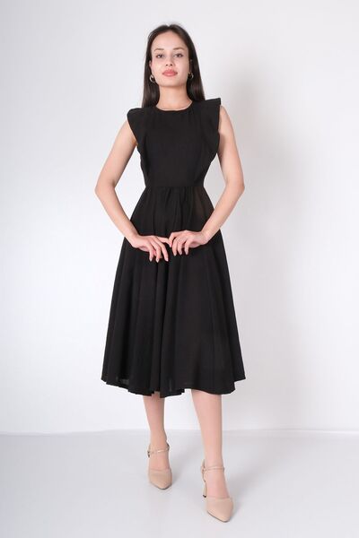 toli woman Volanlı Keten Elbise