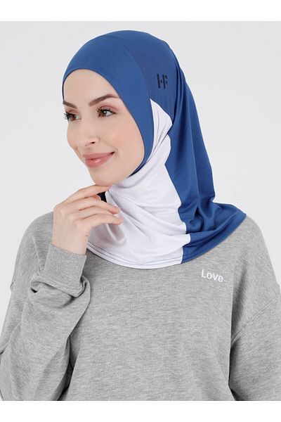 Ecardin Premium Indigo Cream Navy Blue Colored Sports Hijab - Έτοιμο σχέδιο Hijab