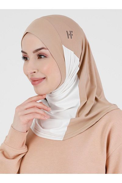 Ecardin Premium Colored Sports Hijab - Comfortable Ready Hijab - Beige Cream Mink
