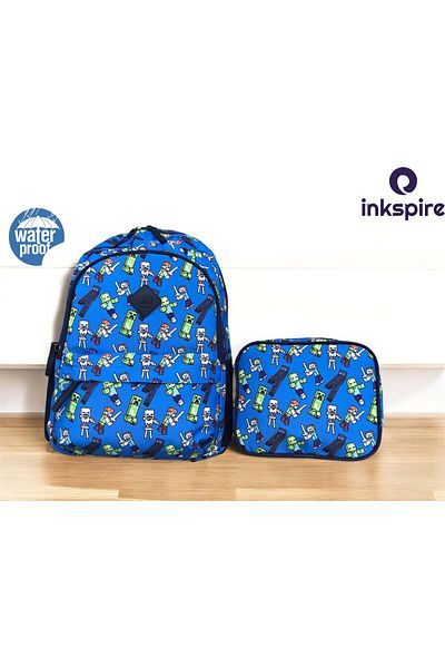 inkspire Set de 2 - Geanta pentru scoala primara, nutritie, 3 compartimente, impermeabila, suport ortopedic pentru spate complet captusita