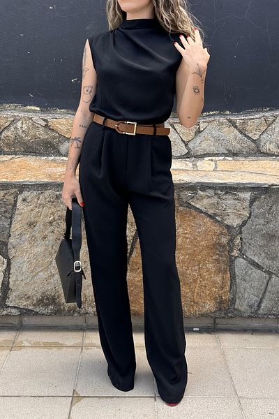 Suzi Women's Black Belted Jumpsuit 51023