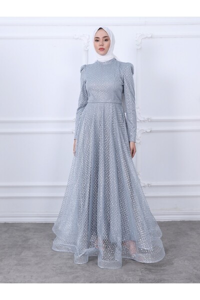 Modamorfo Tylové večerní šaty s třpytivým detailem a páskem