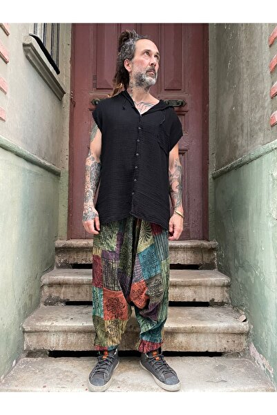 Bohoyasam Unisex Nepal Patchwork Pantolon, Salaş Pantolon, Rahat Pantolon, Renkli Şalvar,Festival Şalvar