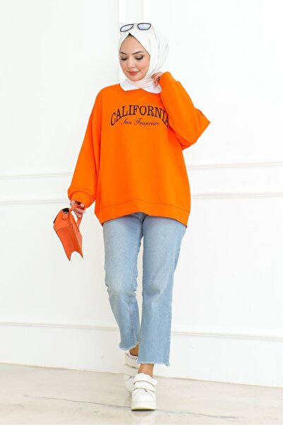 Bestenur Orange California Printed Shirt Collar Tunic 1099