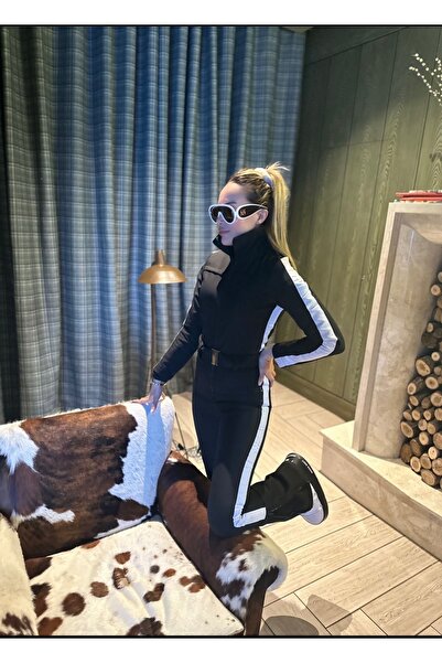 Öykü Lora Black Beyaz Desenli Ski Suit (KAYAK TULUMU)
